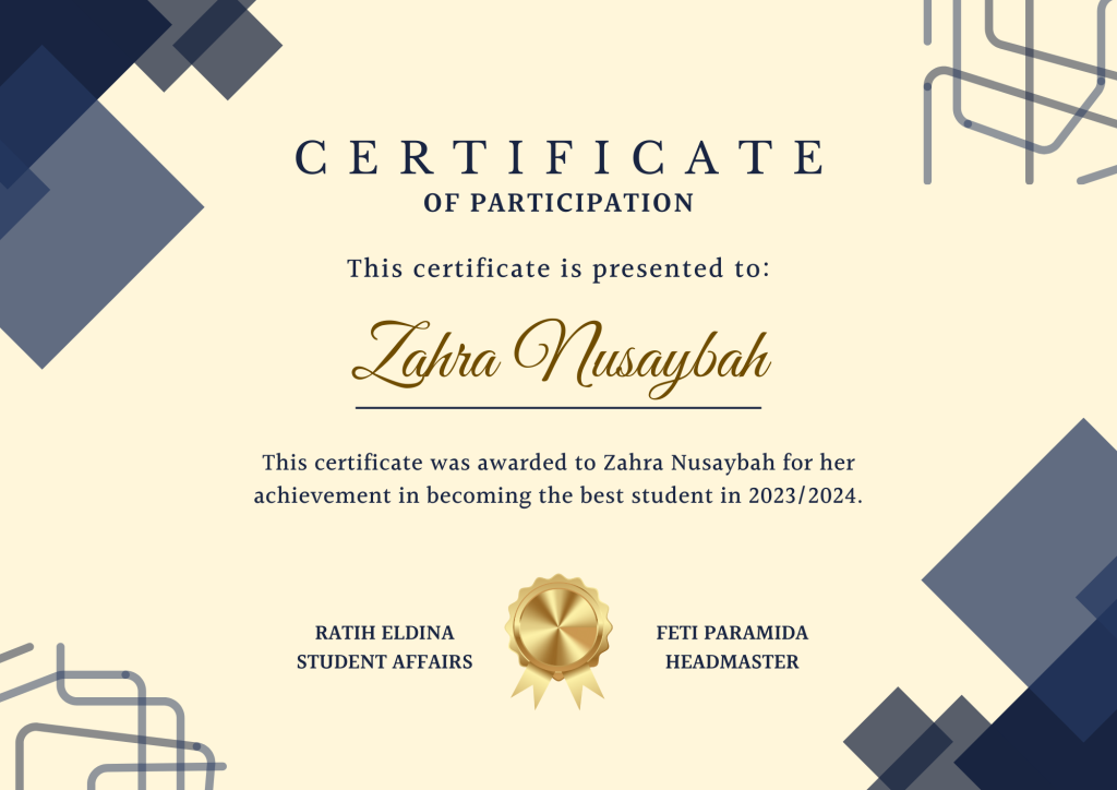 Cream Blue Minimalist Certification Of Participation